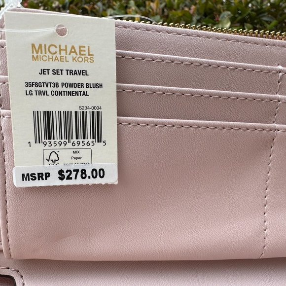 Michael Kors Jet Set Travel Large Continental Wallet Wristlet MK Brown Pink - Picture 7 of 10